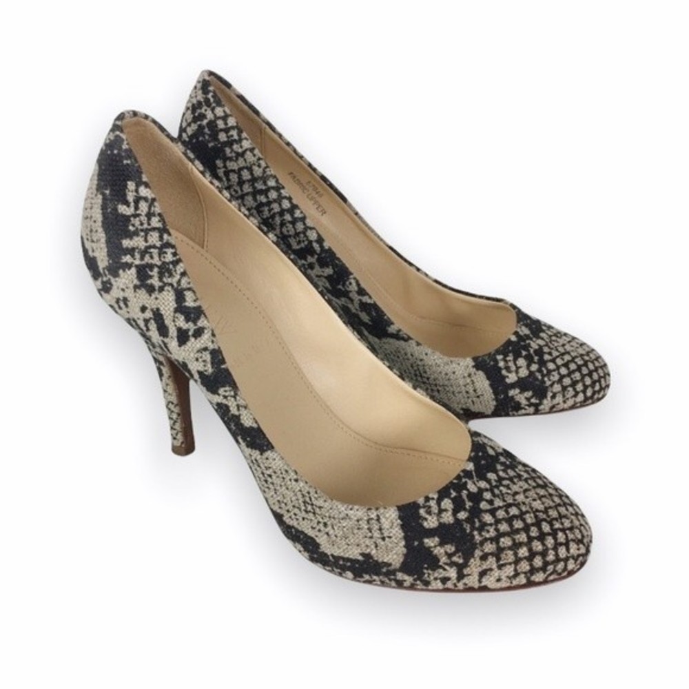 JCrew Size 6 Mona Snakeskin Linen Fabric Textile Round Toe Pumps Heels Shoes